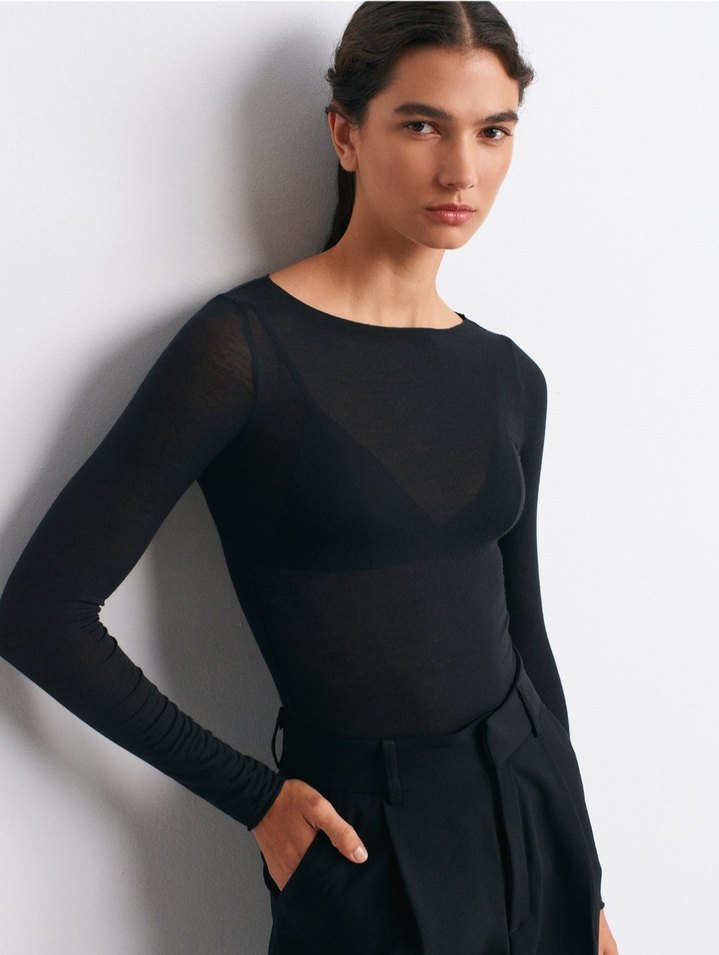 Kadın kaşmir dokulu transparan bluz - Görsel 2