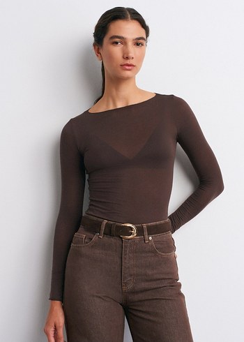 Kahverengi İnce Uzun Kollu Kadın Bluz - Görsel 2