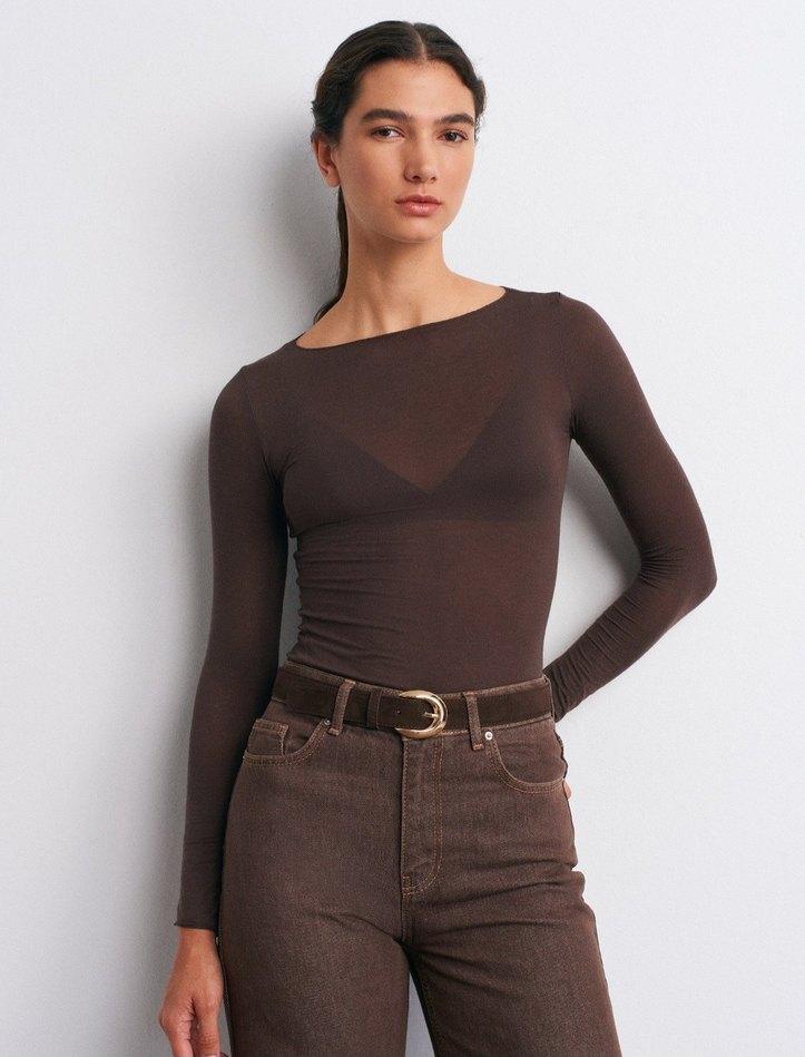 Kahverengi İnce Uzun Kollu Kadın Bluz - Görsel 2