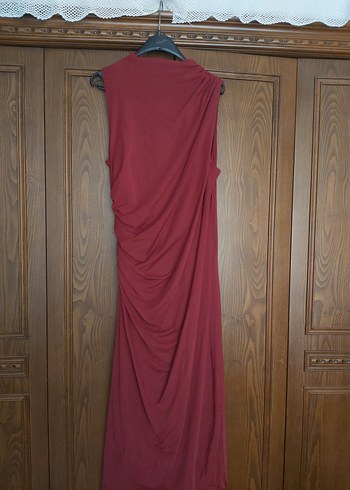 Bordo Drapeli Uzun Kadın Elbise - Görsel 2