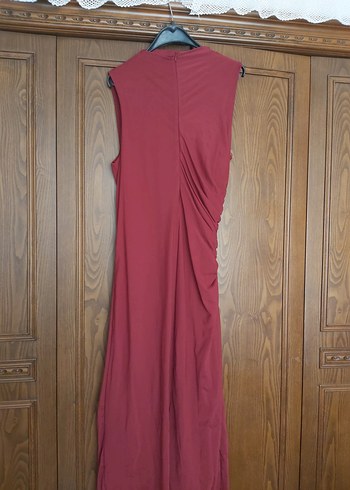 Bordo Drapeli Uzun Kadın Elbise - Görsel 3