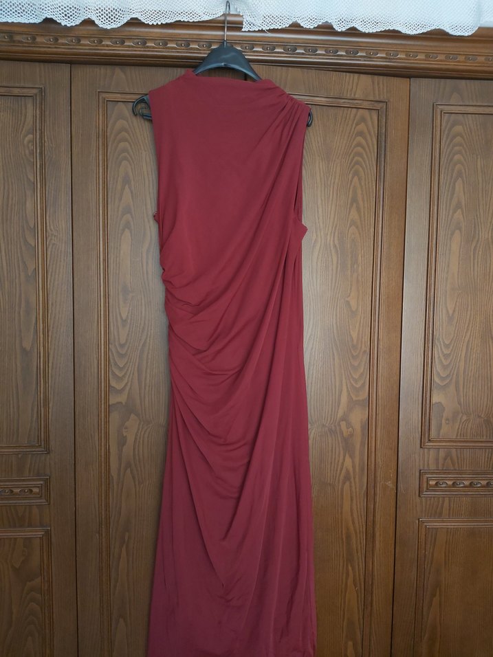 Bordo Drapeli Uzun Kadın Elbise - Görsel 2