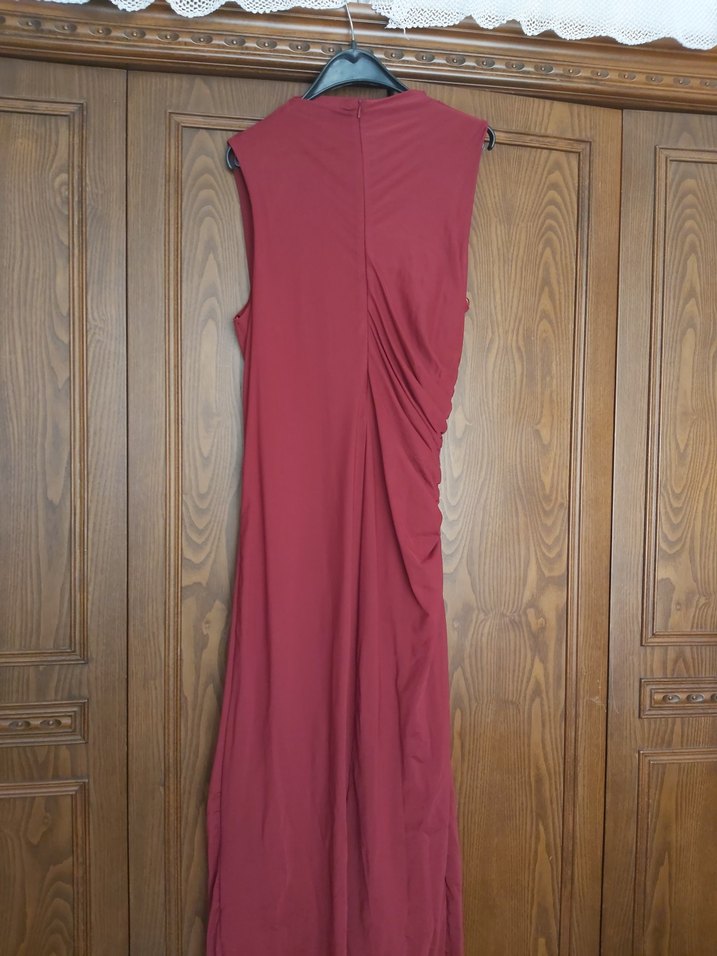 Bordo Drapeli Uzun Kadın Elbise - Görsel 3