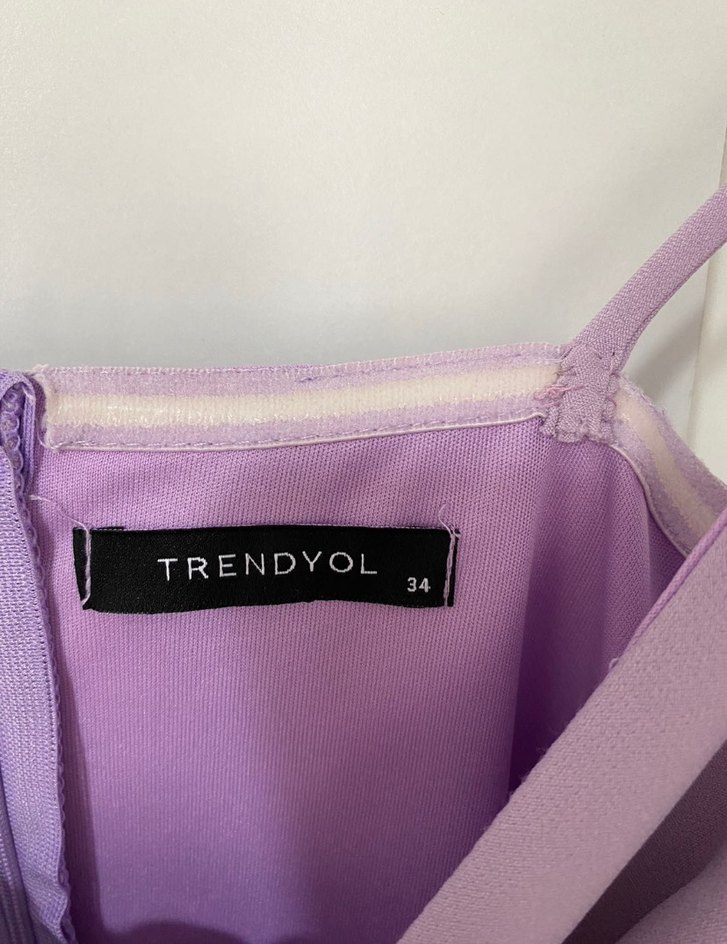 Mor lila Askılı Uzun Drapeli Abiye Elbise - Görsel 3