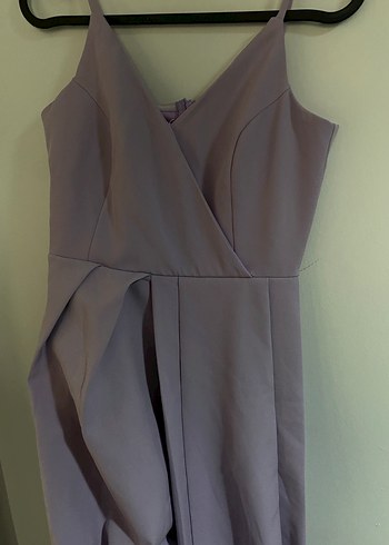 Uzun Mor V Yaka Drapeli Kadın Abiye Elbise - Görsel 5