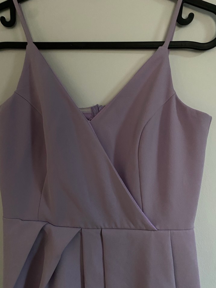 Uzun Mor V Yaka Drapeli Kadın Abiye Elbise - Görsel 4