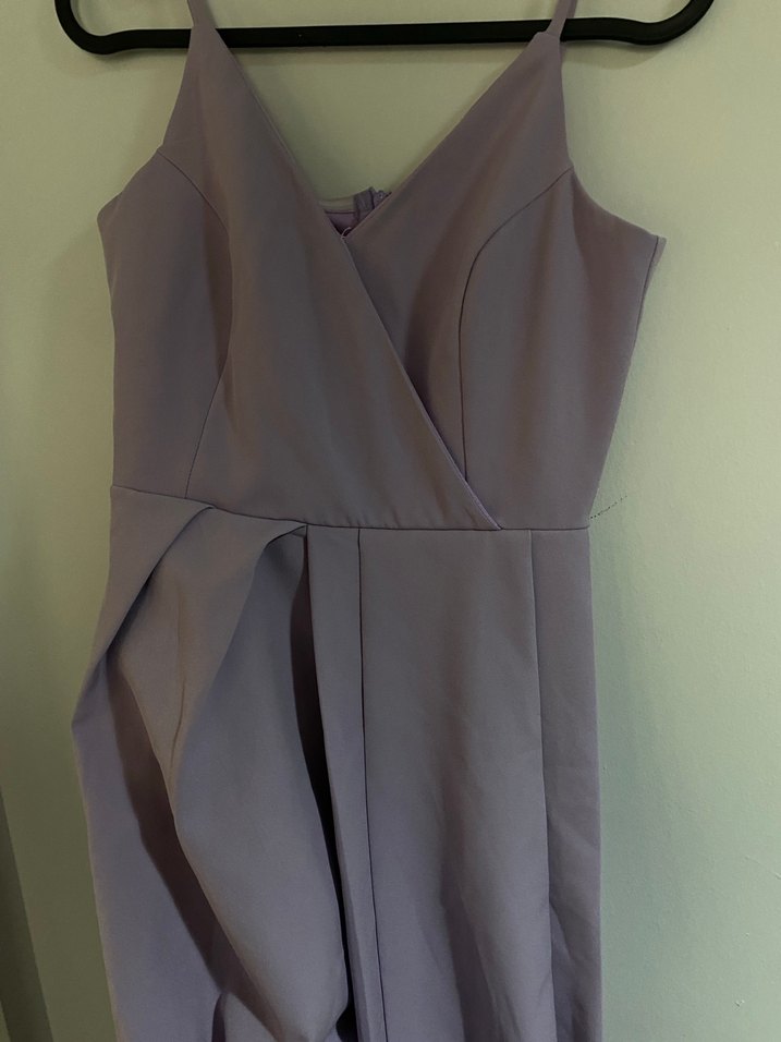 Uzun Mor V Yaka Drapeli Kadın Abiye Elbise - Görsel 5