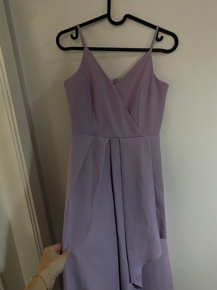 Uzun Mor V Yaka Drapeli Kadın Abiye Elbise - Görsel 3