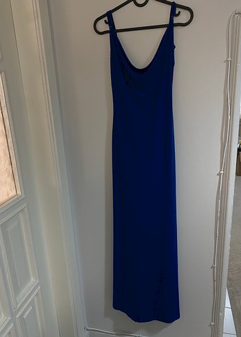 Lacivert Drapeli Uzun Kadın Elbise - Görsel 2