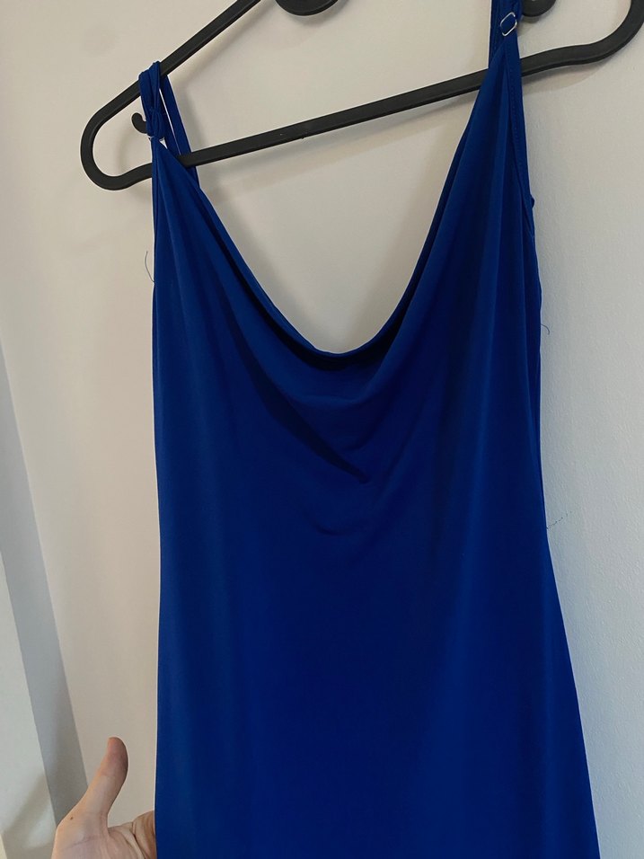 Lacivert Drapeli Uzun Kadın Elbise - Görsel 3