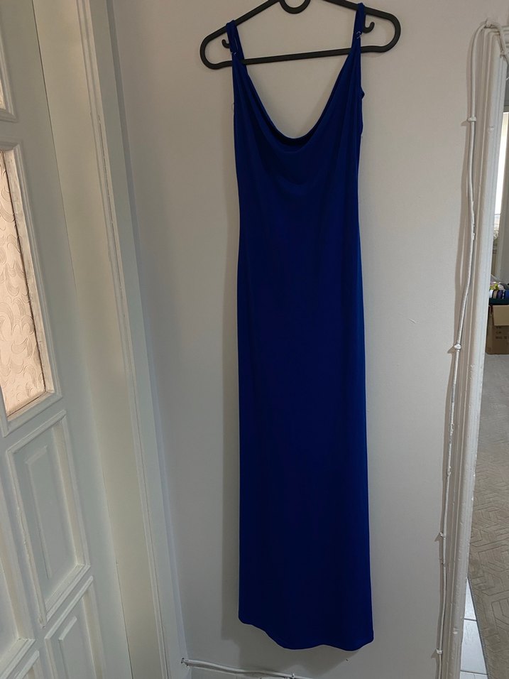 Lacivert Drapeli Uzun Kadın Elbise - Görsel 2