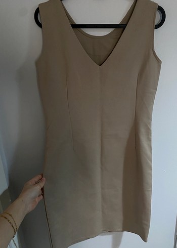 Boncuk İşlemeli Bej Bohem Midi Elbise - Görsel 2