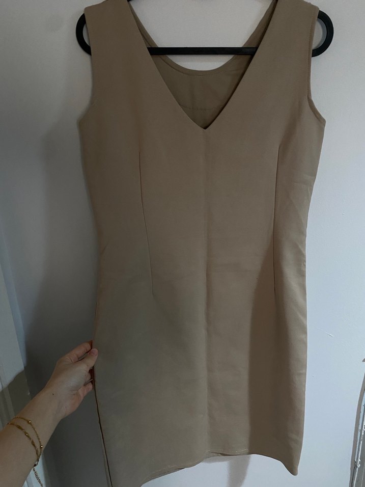 Boncuk İşlemeli Bej Bohem Midi Elbise - Görsel 2