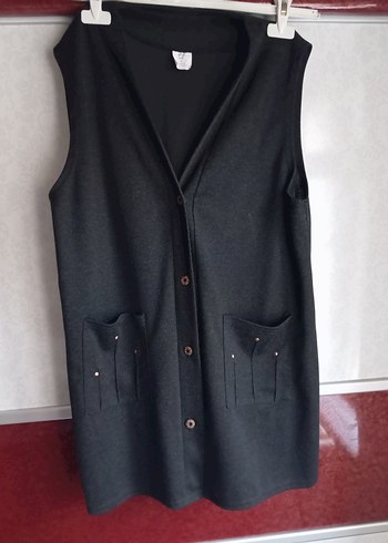 Düğmeli Siyah Midi Kadın Yelek - Görsel 3