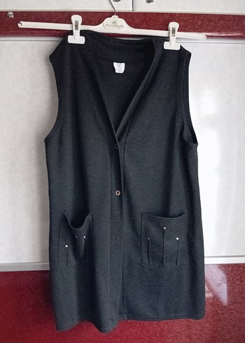 Düğmeli Siyah Midi Kadın Yelek - Görsel 2