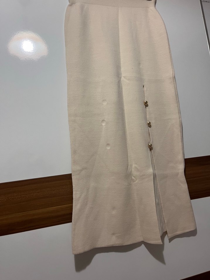 Bej Düğmeli Uzun Etek - Görsel 5