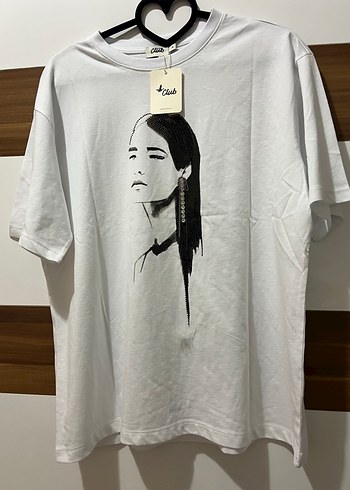 Beyaz Kadın Baskılı Oversize Tişört - Görsel 6