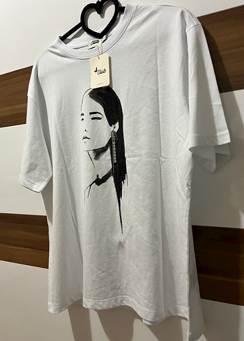 Beyaz Kadın Baskılı Oversize Tişört - Görsel 3