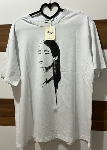 Beyaz Kadın Baskılı Oversize Tişört - Görsel 2