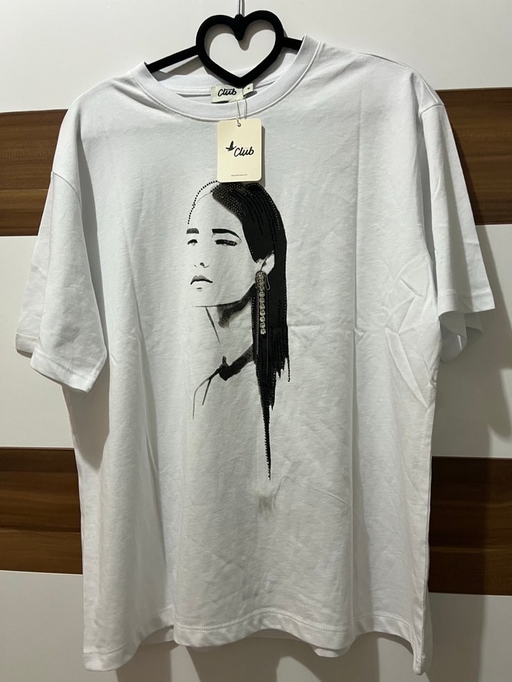 Beyaz Kadın Baskılı Oversize Tişört - Görsel 2