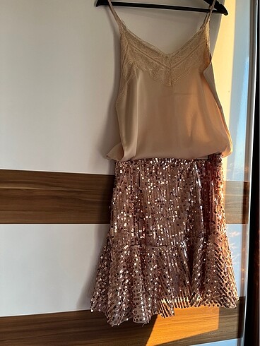 Pul payet bronz etek ve bluz takım - Görsel 2
