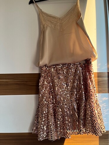 Pul payet bronz etek ve bluz takım - Görsel 3