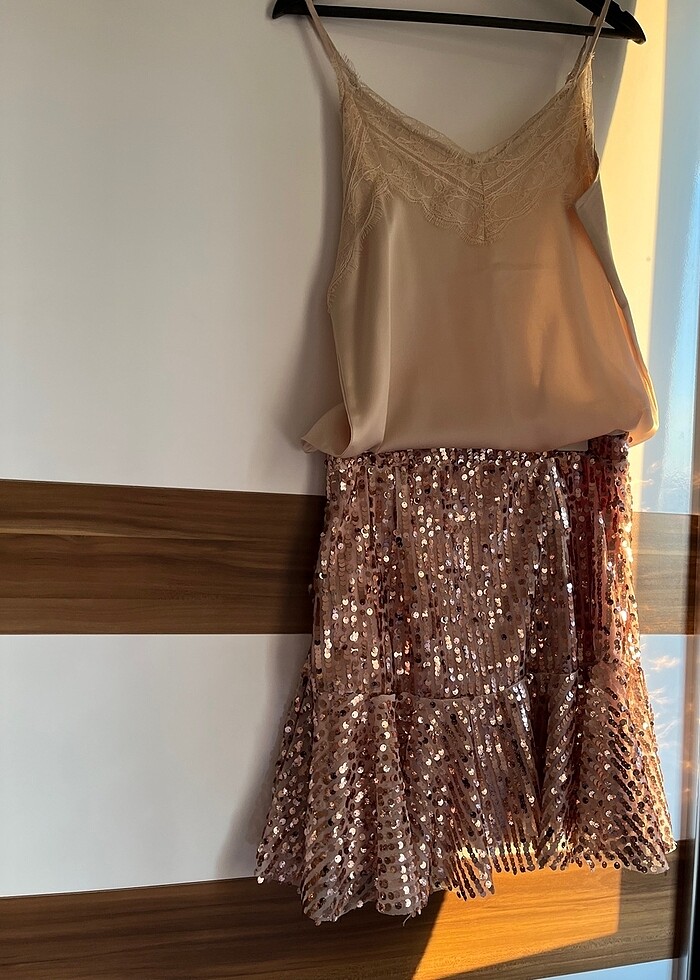 Pul payet bronz etek ve bluz takım - Görsel 2