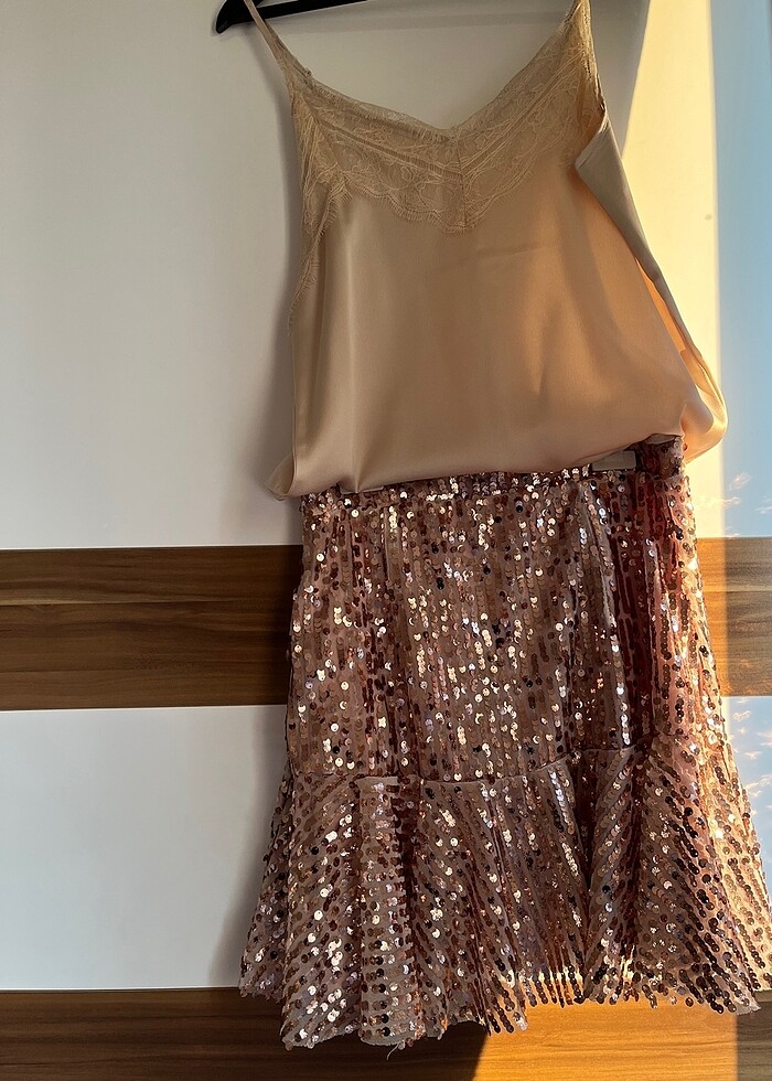 Pul payet bronz etek ve bluz takım - Görsel 3