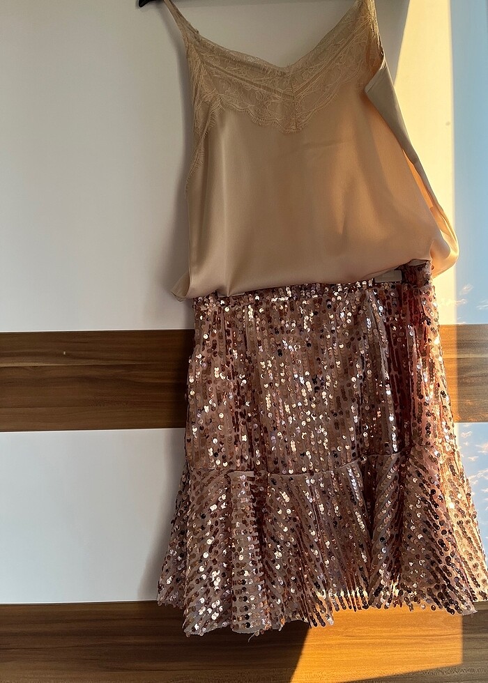 Pul payet bronz etek ve bluz takım - Görsel 4