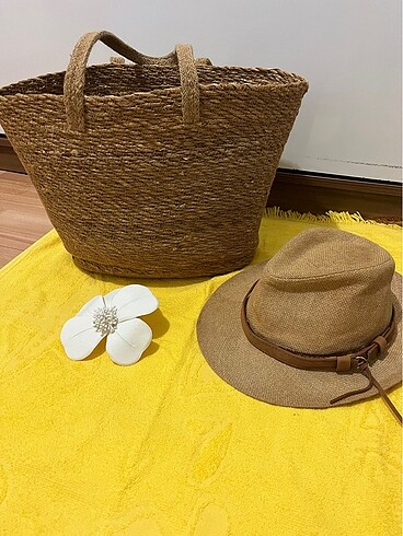 Beden camel Renk Beachwear canta ve şapka