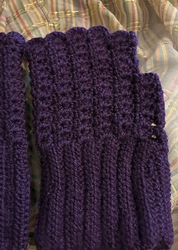 Mor Örgü Parmaksız Kadın Eldiveni - Görsel 2