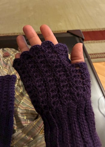 Mor Örgü Parmaksız Kadın Eldiveni - Görsel 3