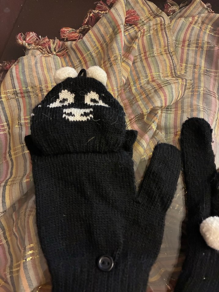 Siyah Örgü Goth Parmaksız Eldivenler - Görsel 2