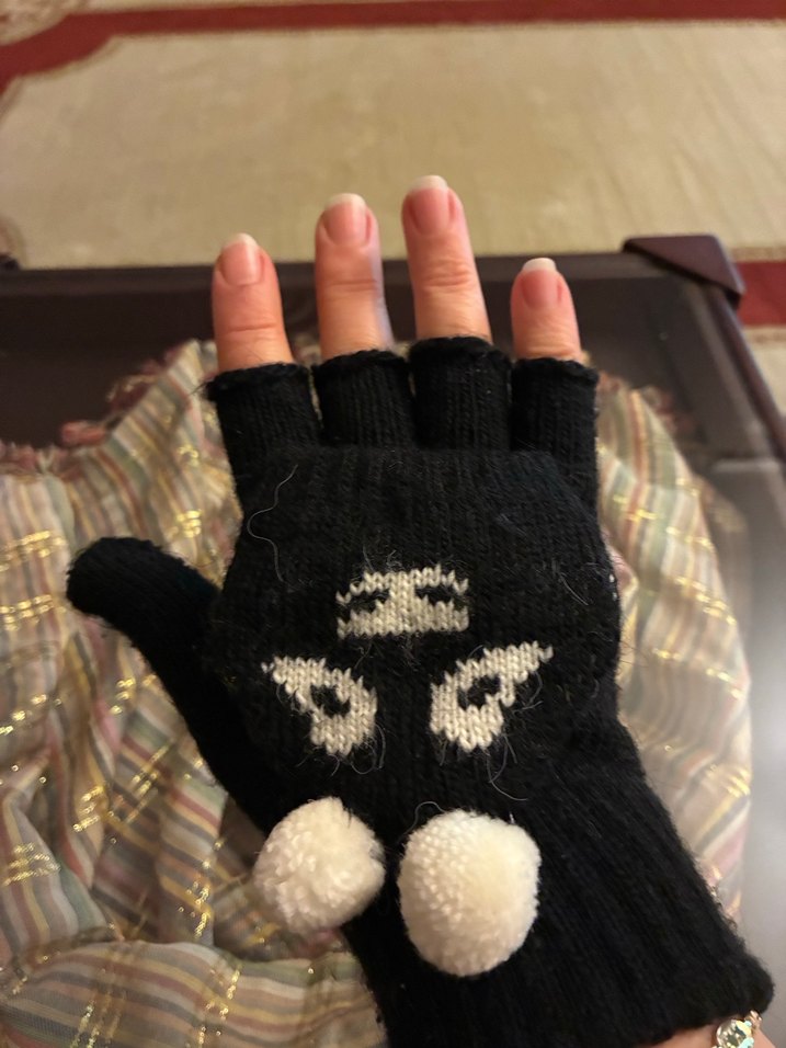 Siyah Örgü Goth Parmaksız Eldivenler - Görsel 4