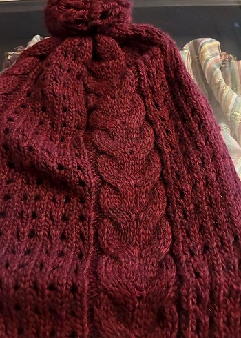 Bordo Örgü Kadın Bere - Görsel 2