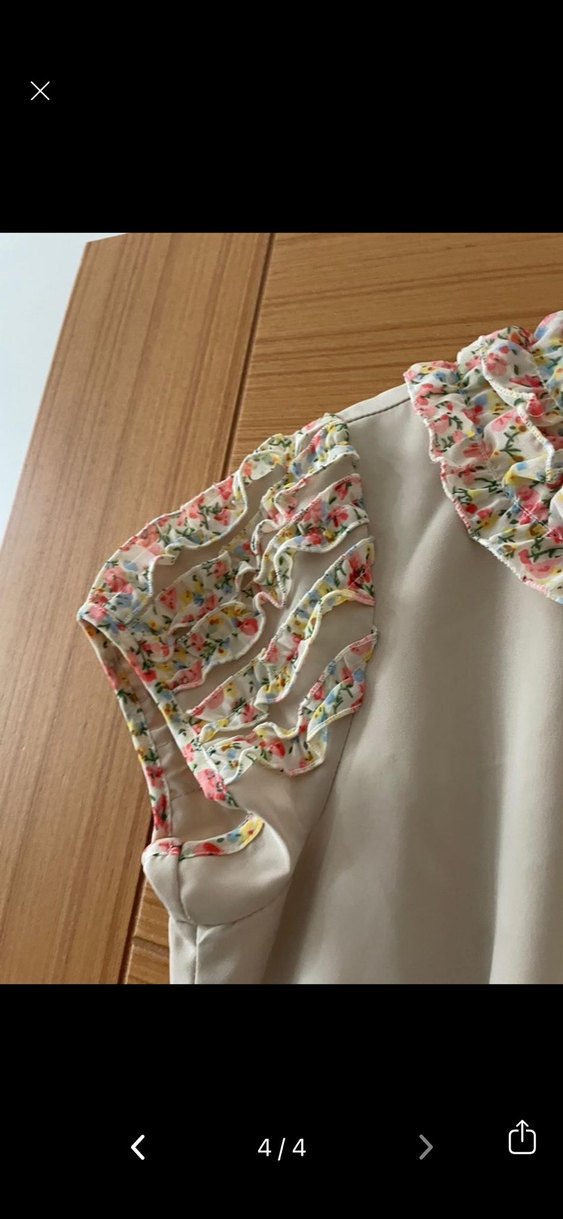 Bej Midi Vintage Yaka Fırfırlı Elbise - Görsel 4