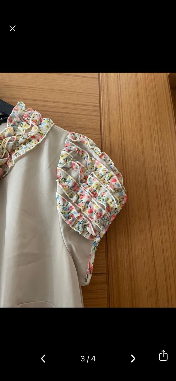 Bej Midi Vintage Yaka Fırfırlı Elbise - Görsel 3