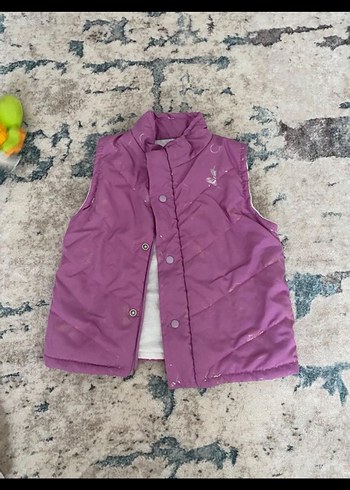 Mor Parlak Kız Çocuk Düğmeli Yelek - Görsel 2