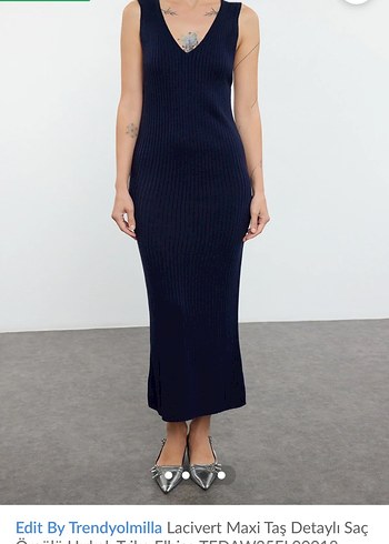 Lacivert Maxi Triko Elbise - Görsel 2