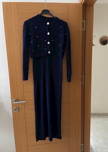 Lacivert Maxi Triko Elbise - Görsel 3