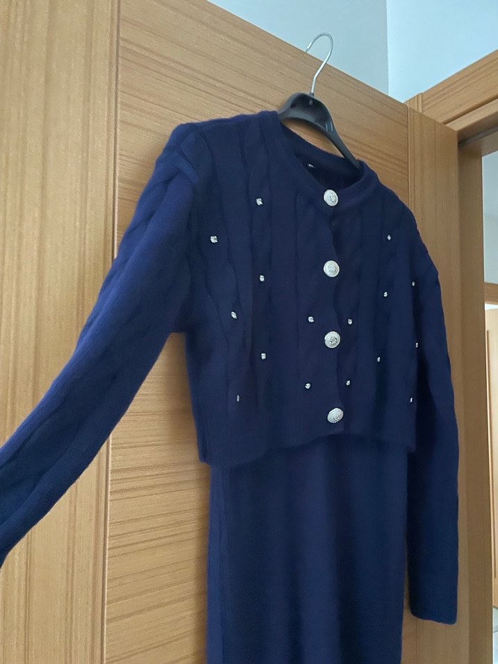 Lacivert Maxi Triko Elbise - Görsel 4