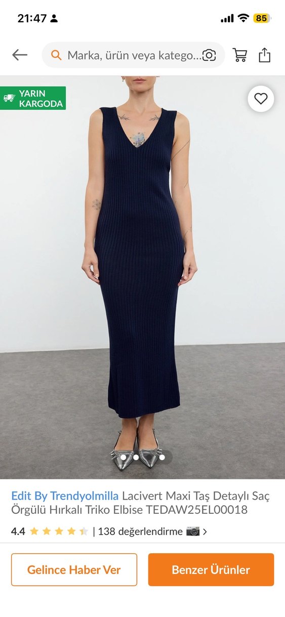 Lacivert Maxi Triko Elbise - Görsel 2