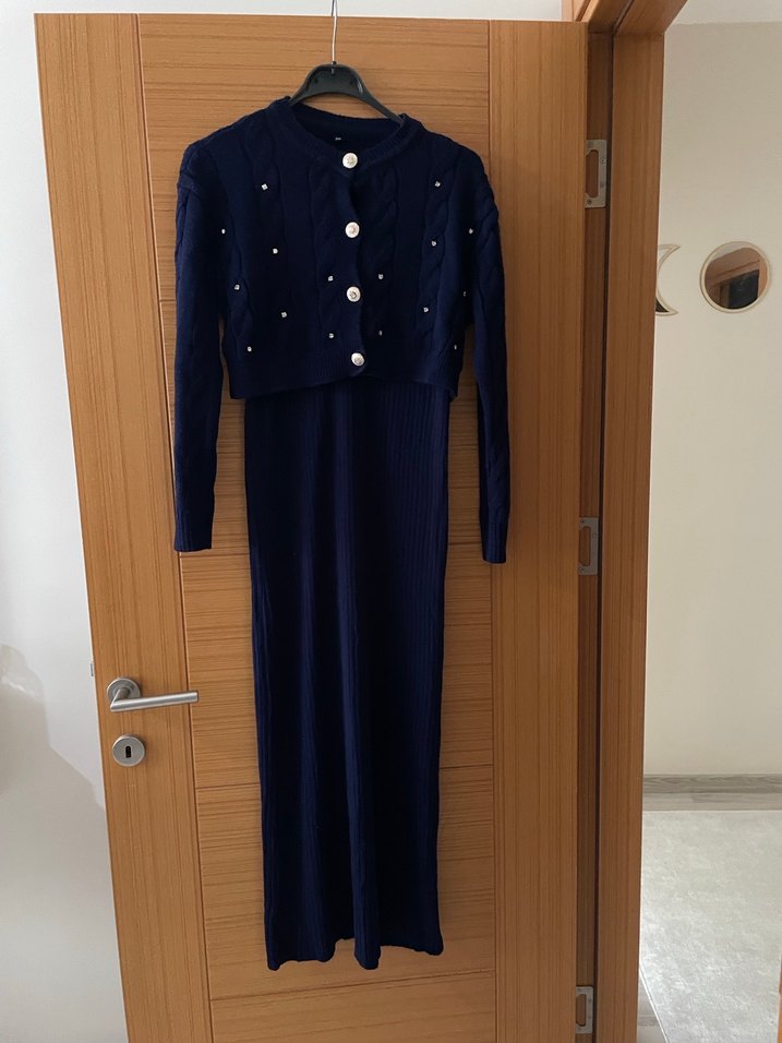 Lacivert Maxi Triko Elbise - Görsel 3