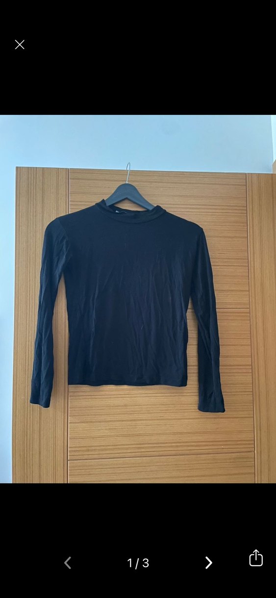 Siyah Kadın Keten Uzun Kollu Sweatshirt - Görsel 2