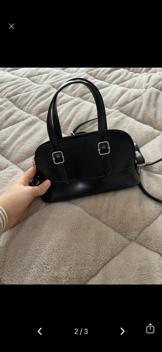 Siyah Deri Tokalı Kadın El Çantası - Görsel 2