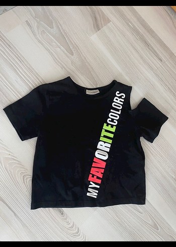 Kız Çocuk Siyah Baskılı Kısa Kollu Tişört - Görsel 2