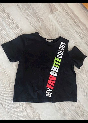 Kız Çocuk Siyah Baskılı Kısa Kollu Tişört - Görsel 3