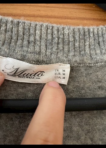 V Yaka Gri Kadın Triko Süveter - Görsel 2