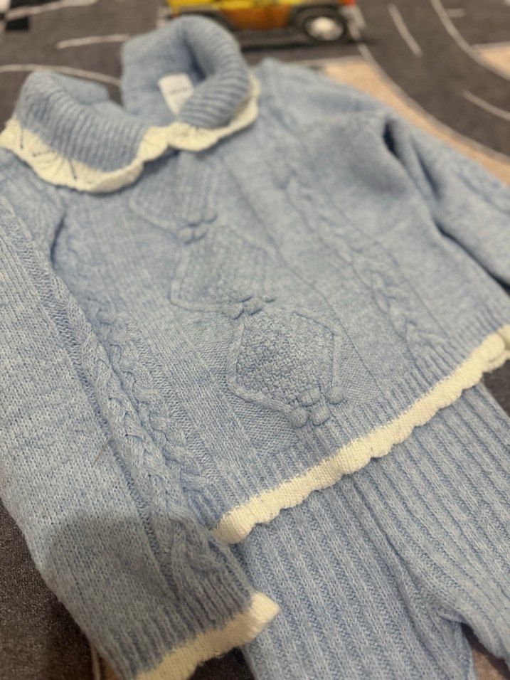 Triko Bebe mavisi Örgü Bebek Kız Takımı Uzun Kollu - Görsel 5