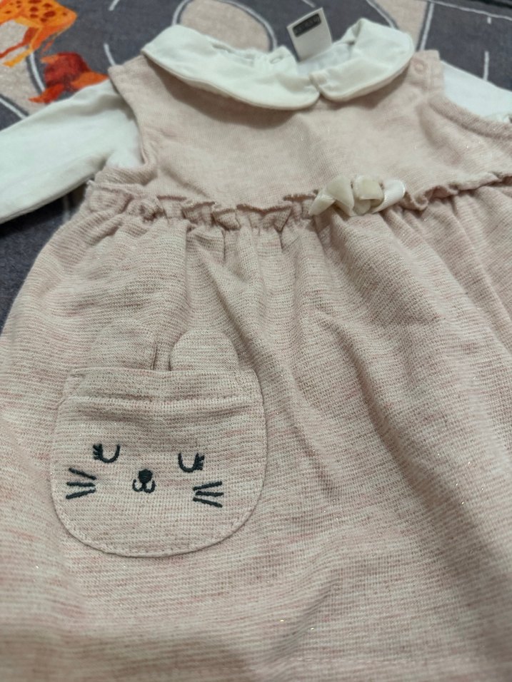 Uzun Kollu Örme Kız Bebek Elbise - Görsel 2